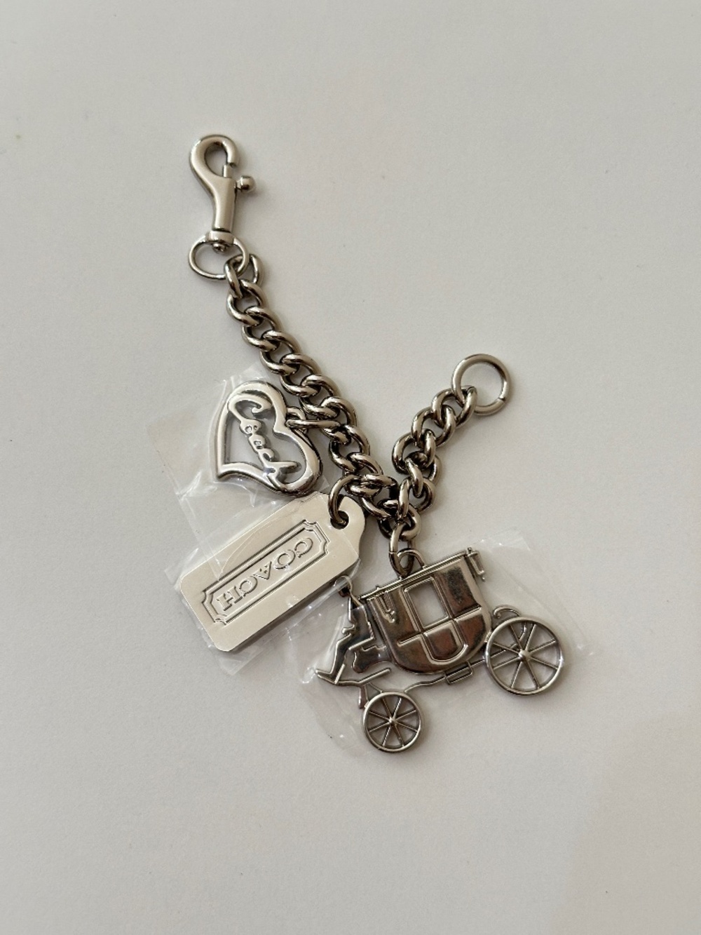 Coach Horse Carriage Bag Charm Key Chain Silver Archive Y2K
